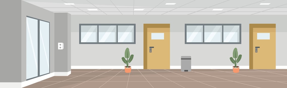 office hallway with windows and plants vector