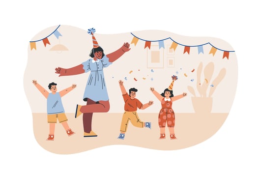 Preschool Kids with Woman Kindergarten Teacher Dance Celebrate Holiday Illustration vector