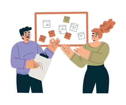 Productive Team with Business Man and Woman at Board Work Together Illustration vector