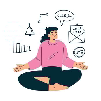 Productive Workflow with Woman Sit in Meditation Pose Managing Task Illustration vector
