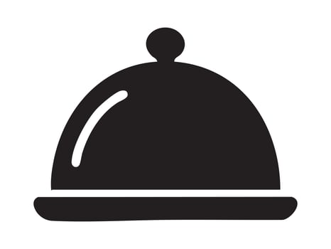 Black silhouette of cloche dome isolated on white background, graphic illustration. concept of kitchen, dining, restaurant, food cover, service, icon, logo, design element. vector