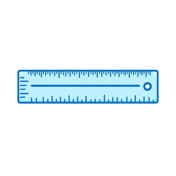 Simple Light Blue Ruler Illustration with Measurement Marks and a Small Circle png
