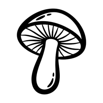 Black and white drawing of a mushroom with gills and stem hand drawing illustration vector