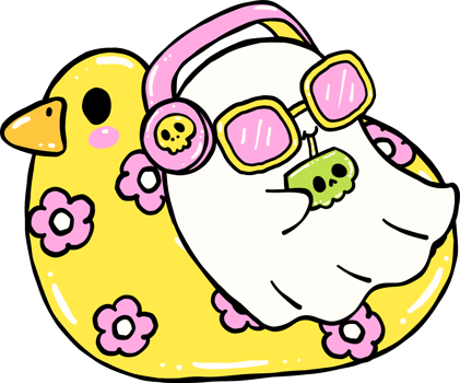 Cute Spooky Summerween ghost drink on duck floaty Halloween Summer cartoon hand drawn doodle png