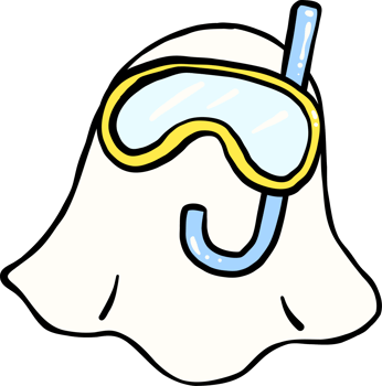 Cute Spooky Summerween ghost scuba driving mask Halloween Summer cartoon hand drawn doodle png