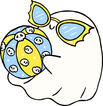 Cute Spooky Summerween ghost with beach ball Halloween Summer cartoon hand drawn doodle png
