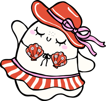 Cute Spooky Summerween ghost win bikini hawii Halloween Summer cartoon hand drawn doodle png