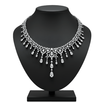 Black statement necklace with ornate design and precious stone details png