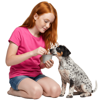 Woman holding puppy with pet care and animal love png