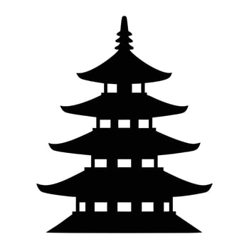 a black and white illustration of a pagoda white background. vector