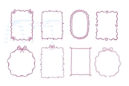Cute hand drawn frame with ribbon and bow for wedding card or valentine menu. Pink whimsical border and decorative line by coquette doodle style. Perfect bachelorette party invitations vector