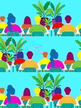 Classroom with students and plants vector