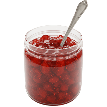 Red jam jar with wooden spoon and sweet contents png