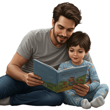 Father and son reading together with family bonding time png