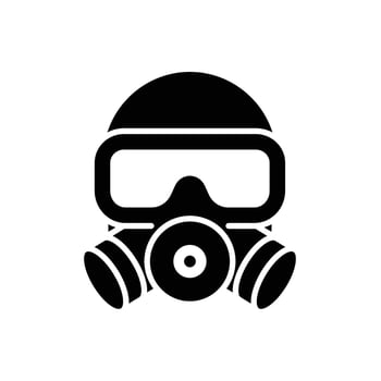 Black and White Icon of a Gas Mask with Protective Features and Lenses vector