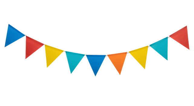 Party flag garland . Colorful flag garland for birthday parties and other celebrations . Colorful knitted party flags png
