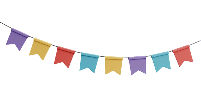 Party flag garland . Colorful flag garland for birthday parties and other celebrations . Colorful knitted party flags. png