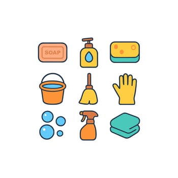 Cleaning supplies illustration with icons vector