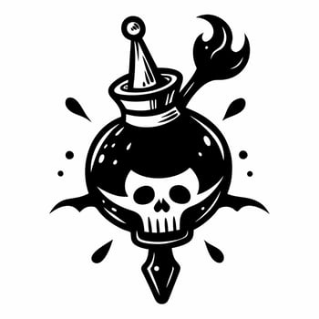 Tattoo Inspired Skull and Flame Illustration with Sword and Potion vector