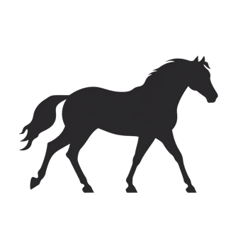 Black Horse Silhouette Walking on Transparent Background Minimalist Style png