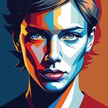 Vibrant Abstract Portrait with Symmetric Use of Color and Strong Expression vector