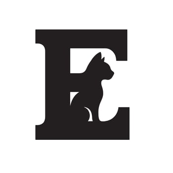 Black cat silhouette inside letter E animal white vector