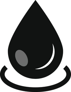 Black water drop creating ripples icons. black water droplet icon with glossy highlight. oil drop or liquid drop icon. droplet symbol representing purity vector
