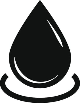 Black water drop creating ripples icon. black water droplet icon with glossy highlight. oil drop or liquid drop icon. droplet symbols representing purity vector