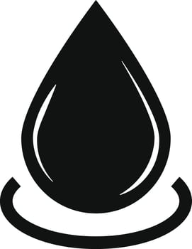 Black water drop creating ripples icon. black water droplet icon with glossy highlight. oil drop or liquid drop icon. droplet symbol representing purity vector