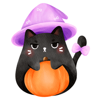 Watercolor Black cat With Witch hat png