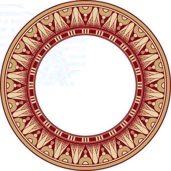 golden and red round Egyptian ornament. Endless Circle, Ring of Ancient Egypt. Geometric African frame vector
