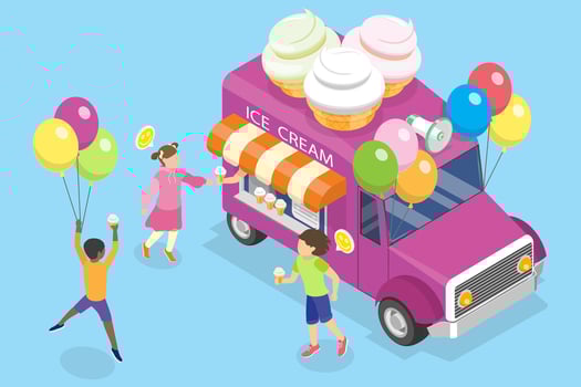 3D Isometric Flat Illustration of Ice Cream Truck, Takeaway Cafe vector