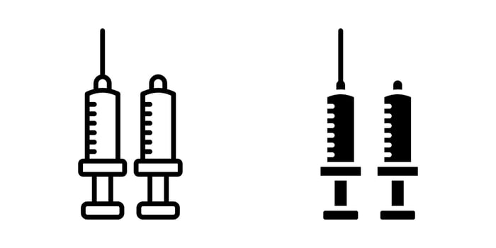 Syringe icon set. Two syringe with outline and solid style icon, medical equipment for health and vaccination, simple flat design illustration. vector