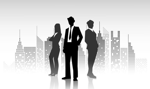 Horizontal business background illustration Abstract city and business people silhouetted vector
