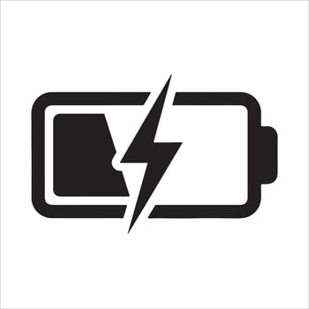 Black battery symbol with a lightning bolt indicating charging status vector