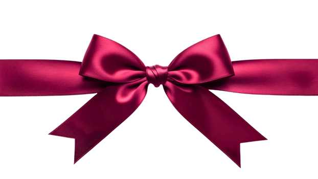 Shiny burgundy satin bow tied with ribbon png
