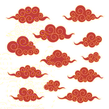 Collection of red traditional asian clouds vector