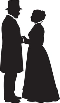 Timeless Romance Silhouette - Vintage Couple's Elegant Portrait - Perfect for Historical, Wedding and Victorian Themes vector