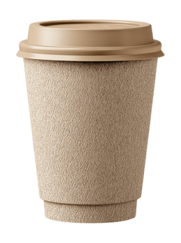 Textured Beige Paper Coffee Cup with Tan Lid for Hot Beverages and Takeout Drinks png