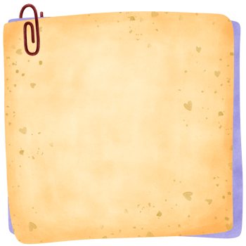Cute illustration of old notes or notebooks with a textured surface. Warm, faded yellow vintage paper with small splatters and small hearts. There is a red paperclip stuck in the upper left corner. png