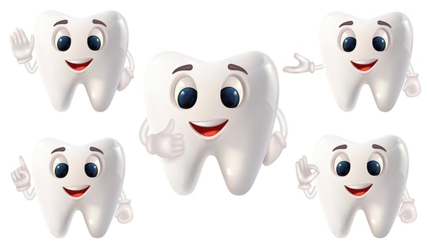 cartoon teeth characters with smiling faces vector