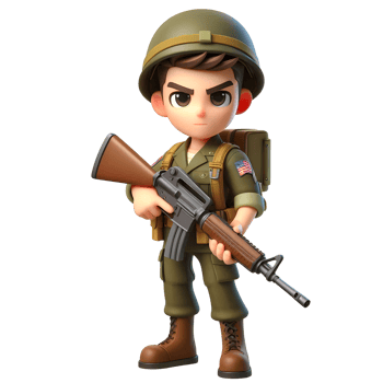 3D Cartoon Soldier in Military Uniform png