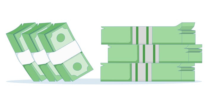 money stack concept, simple flat green US dollar banknotes pack, stack of banknotes, isolated graphic illustration of cash stack, single cartoon banknote pack. flat illustration. vector