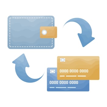 A wallet with payment cards. It represents financial exchange or digital payments. Online payments. Transferring money from mobile devices. Secure and easy payments. vector