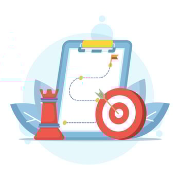 Marketing strategy concept. Strategic planning, a plan to overcome difficulties or obstacles to achieve goals or targets, defining objectives, and planning strategies. Flat illustration. vector