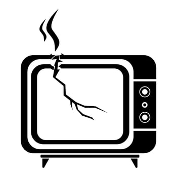 Cracked and Broken Retro TV set Repair icon illustration silhouette black vector