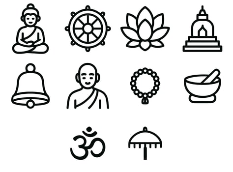 Simple Outline Spiritual Buddhism Element Shape Icon Set vector