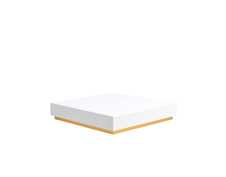 Elegant closed square gift box with a matte white lid and a luxurious gold base. png