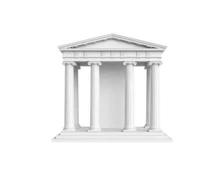White classical temple portico with six fluted Ionic columns 3D architectural rendering. png