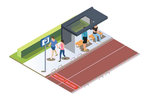 Modern bus stop with seating and signage vector